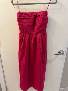 Strapless Ruffle Bodice Hot Pink Midi Dress (Abercrombie)